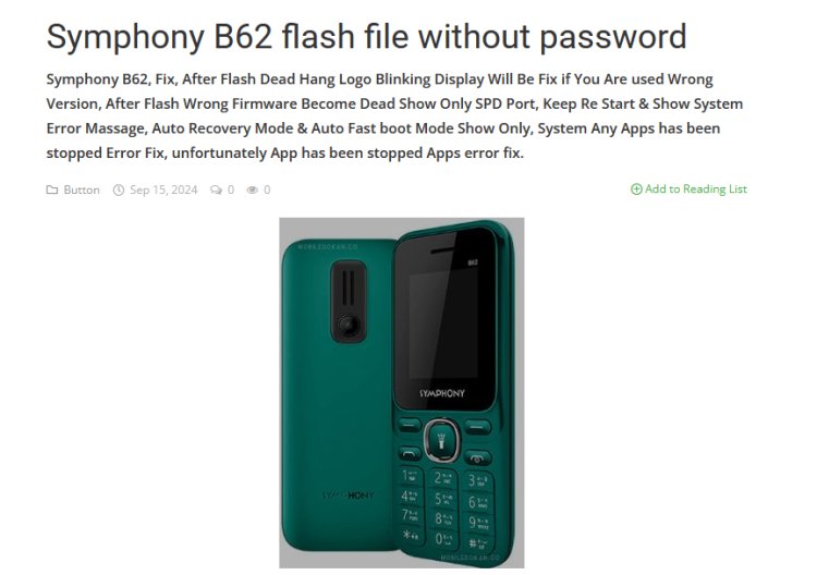 Symphony B62 flash file
